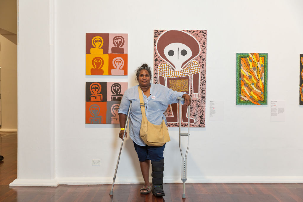 Munyee (Kira Kiro Artists), <em>Revealed: New & Emerging WA Aboriginal Artists</em> exhibition, Perth Institute of Contemporary Arts, Boorloo (Perth), 2026, photo: Guy Louden