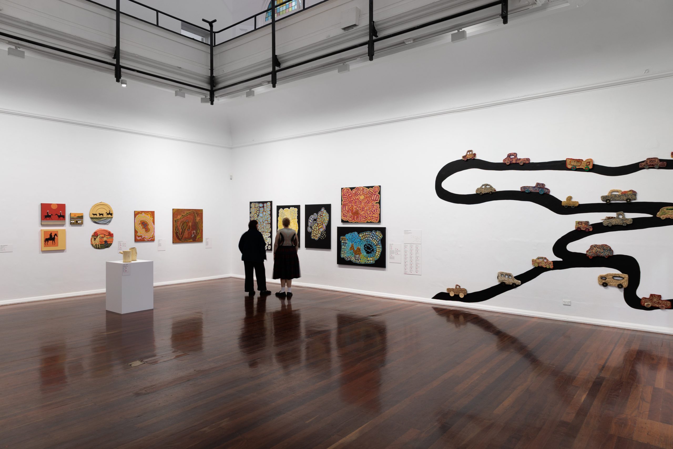 Installation view, <em>Revealed: New & Emerging WA Aboriginal Artists</em> exhibition, Perth Institute of Contemporary Arts, Boorloo (Perth), 2026, photo: Guy Louden